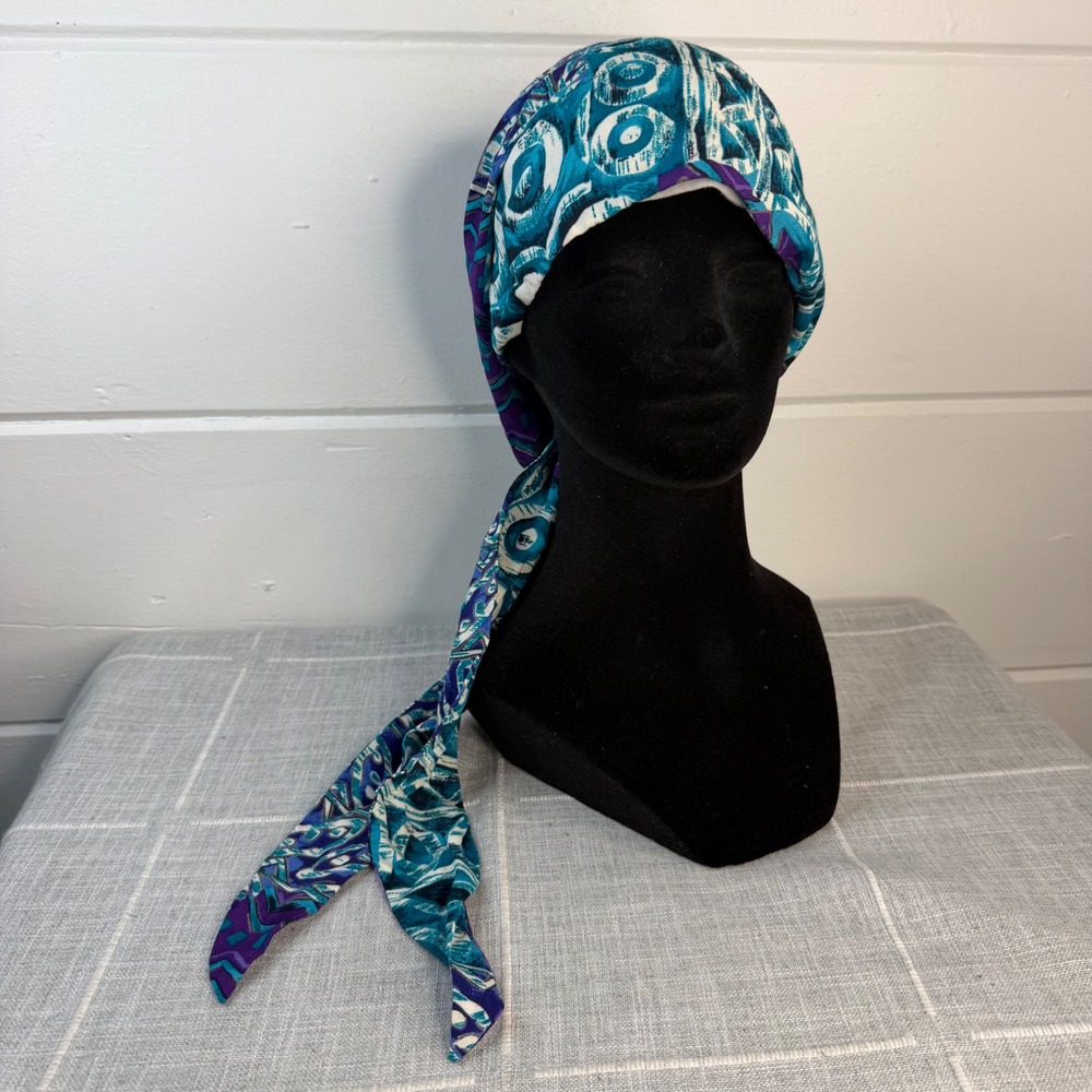 Headliner Head Wrap 100% Rayon Boho Retro Print Chemo Turban Teal Purple Blue